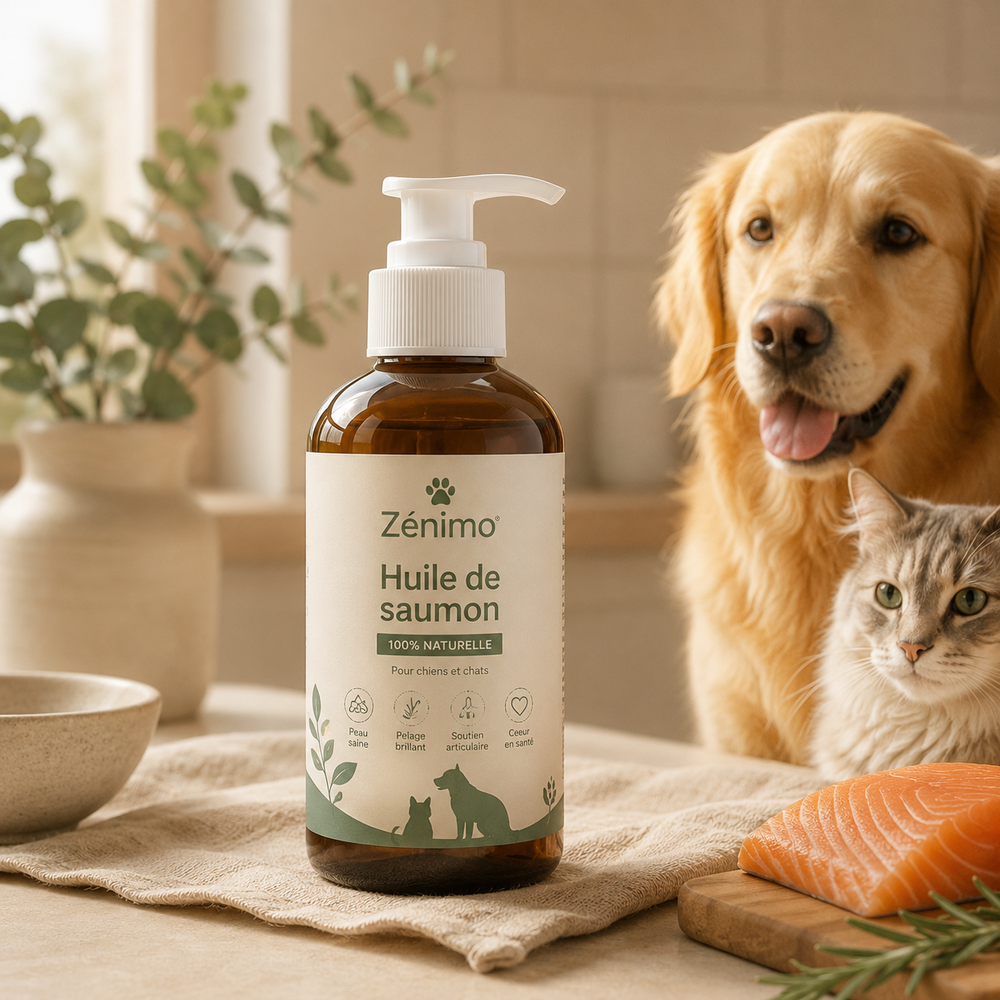 Huile de Saumon sauvage Norvégien Zénimo — Oméga 3 & 6 pour Chien et Chat | 1000ml